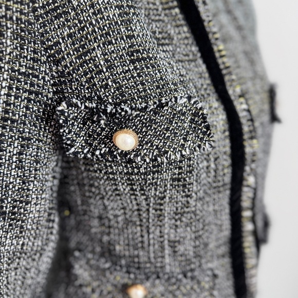 Melrose with Love Twill Black White Pearl Buttons Padded Shoulders Blazer (M) - Picture 6 of 11